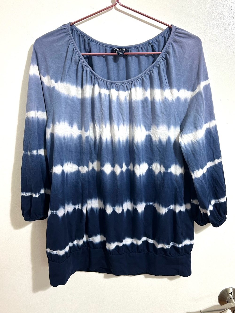Women’s Chaps Blouse, Tie-dyed, blue and white, size large